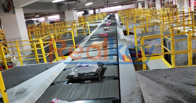 Realkey مرتب کننده کمربند متقاطع in operation at a warehouse facility