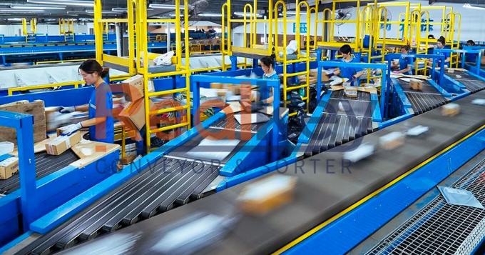 Realkey Cross Belt Sorter in operation showing parซีอีl sorting proซีอีss