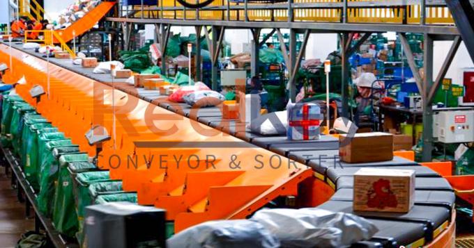Realkey Cross Belt Sorter in operation showing parซีอีl sorting proซีอีss