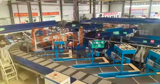 Realkey مرتب کننده کمربند متقاطع in operation showing parcel sorting process
